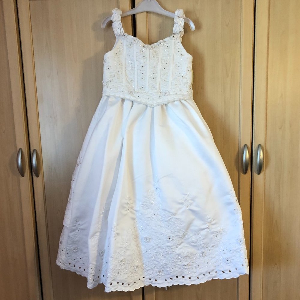 Girl's Communion Dress with Corset & Roses Straps